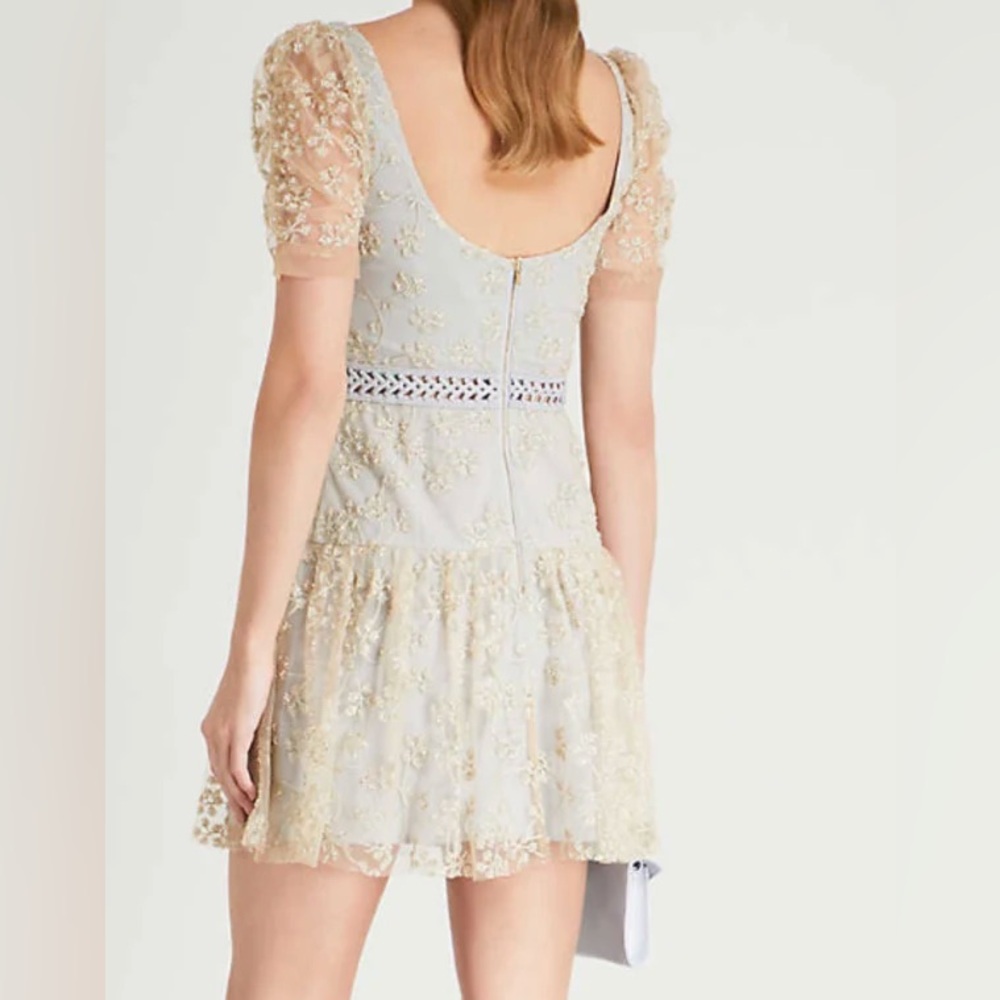 Floral Mesh Lace Gold and Blue Dress - Picture 3 of 5